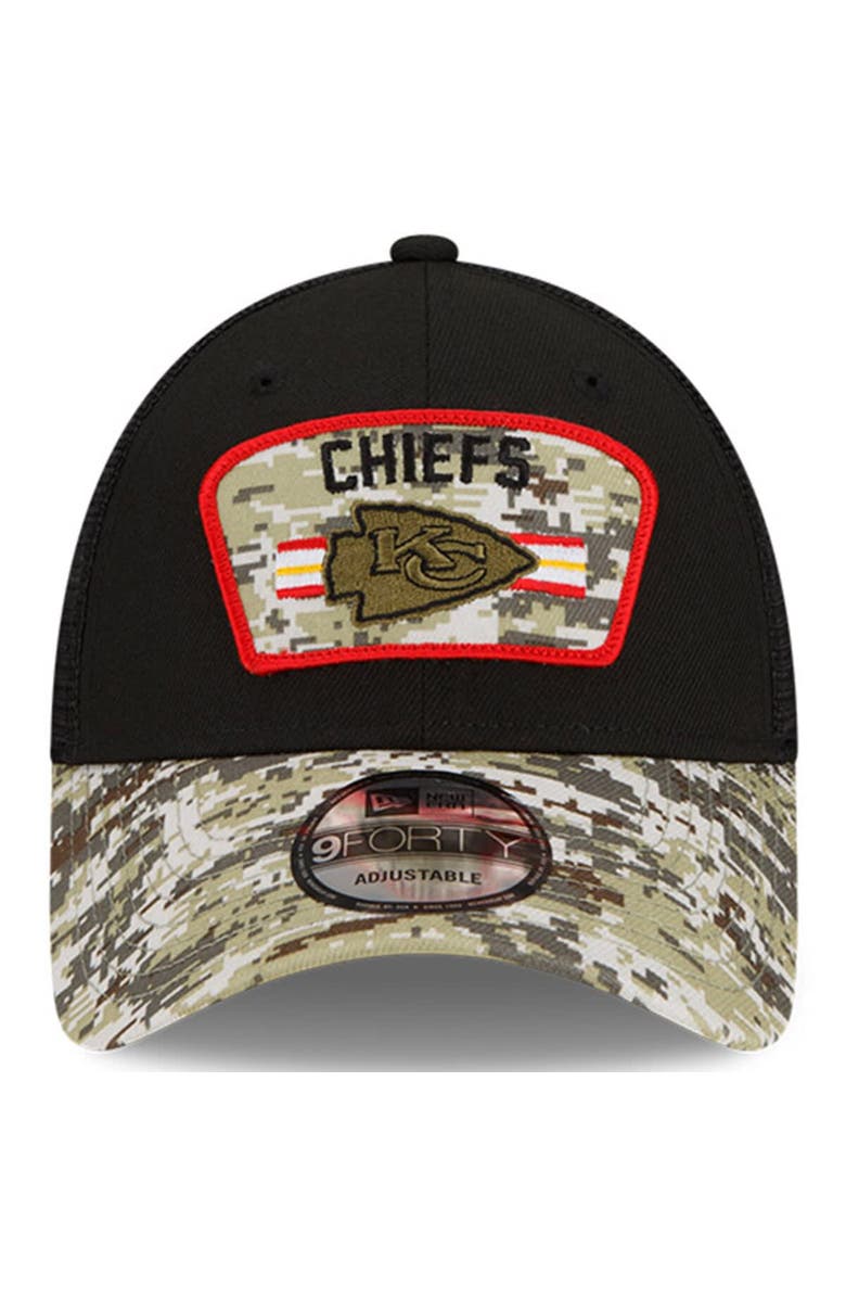New Era Men's New Era Black/Camo Kansas City Chiefs 2021 Salute To Service Trucker 9FORTY Snapback Adjustable Hat, Alternate, color, 
