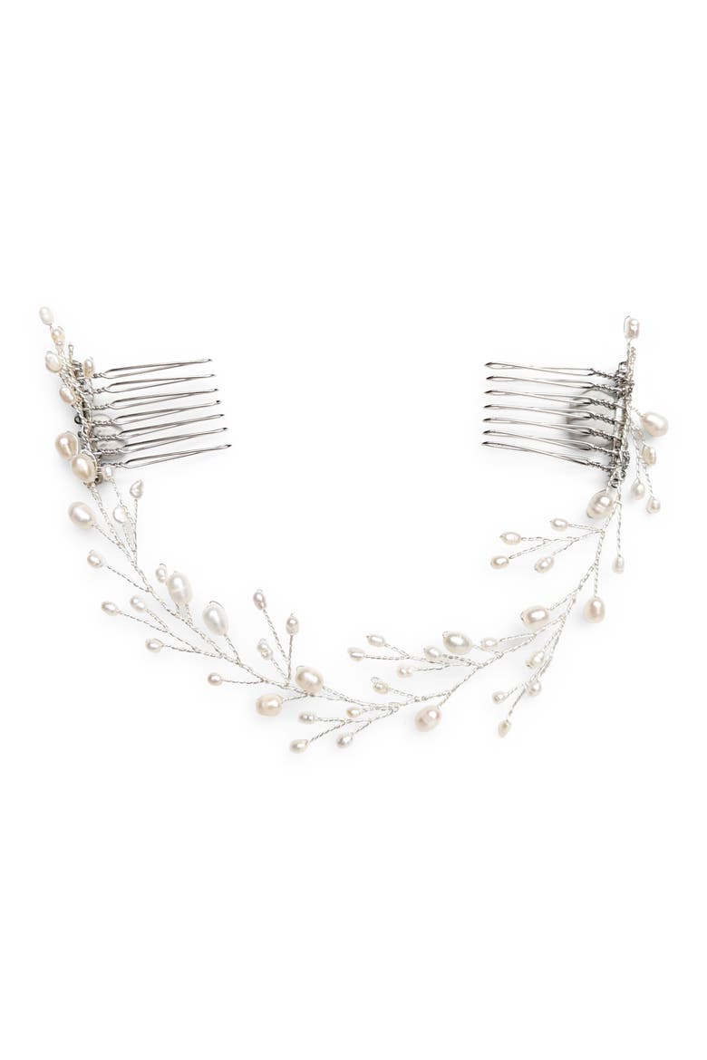 Leona Pearl & Crystal Halo Comb, Main, color, SILVER
