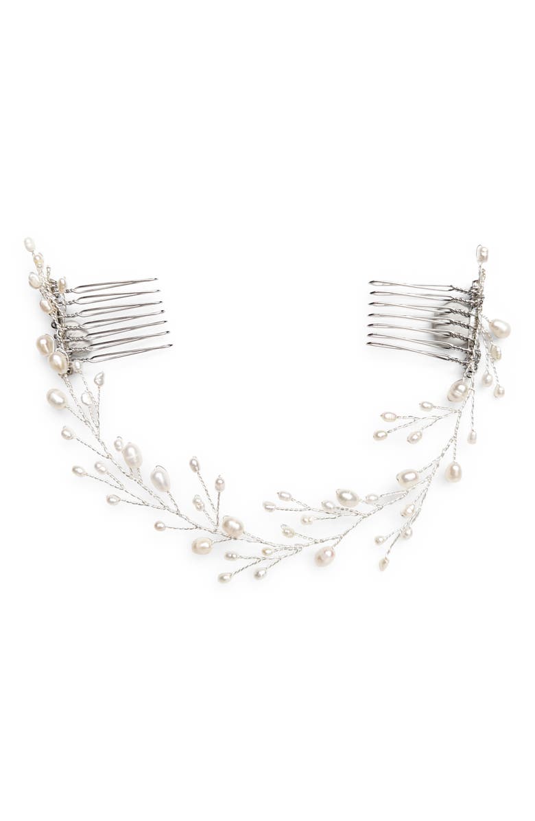 Brides & Hairpins Leona Pearl & Crystal Halo Comb, Main, color, Silver