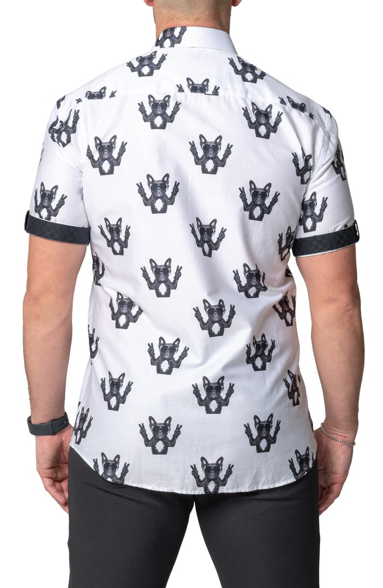 Maceoo Galileo DogPeace Short Sleeve Contemporary Fit Button-Up Shirt, Alternate, color, White