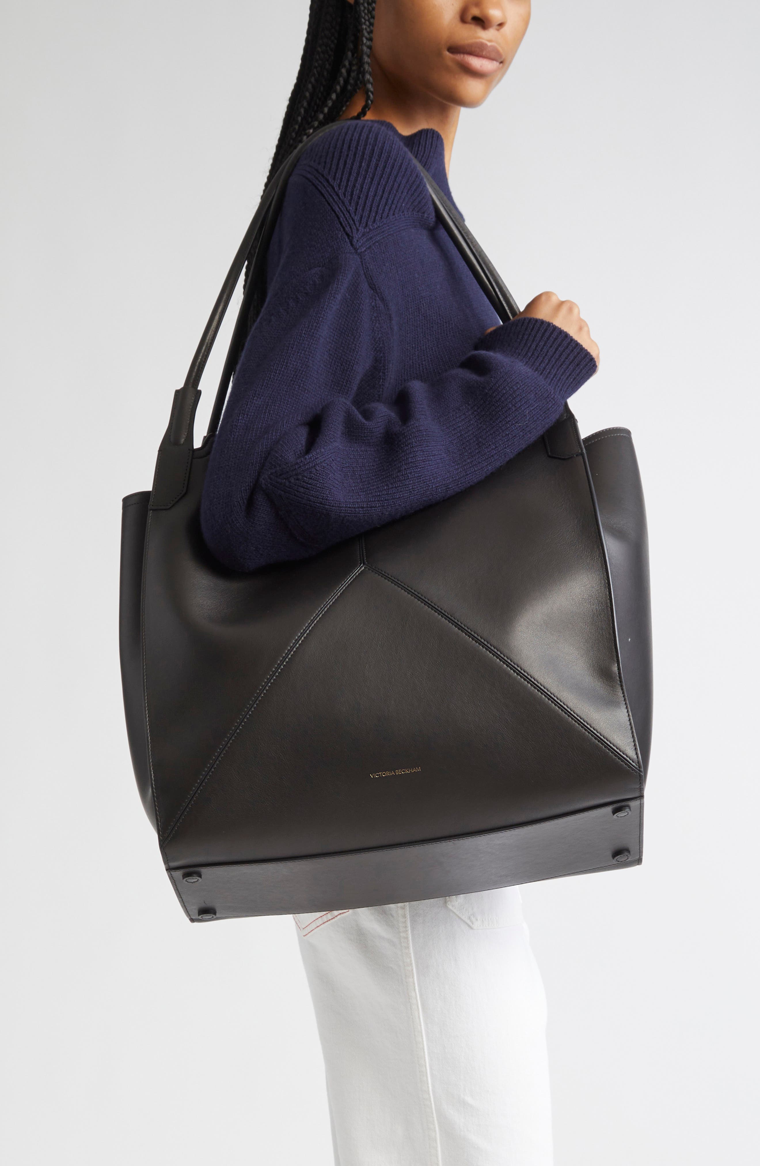 Victoria Beckham Victoria Leather Tote, Alternate, color, Black