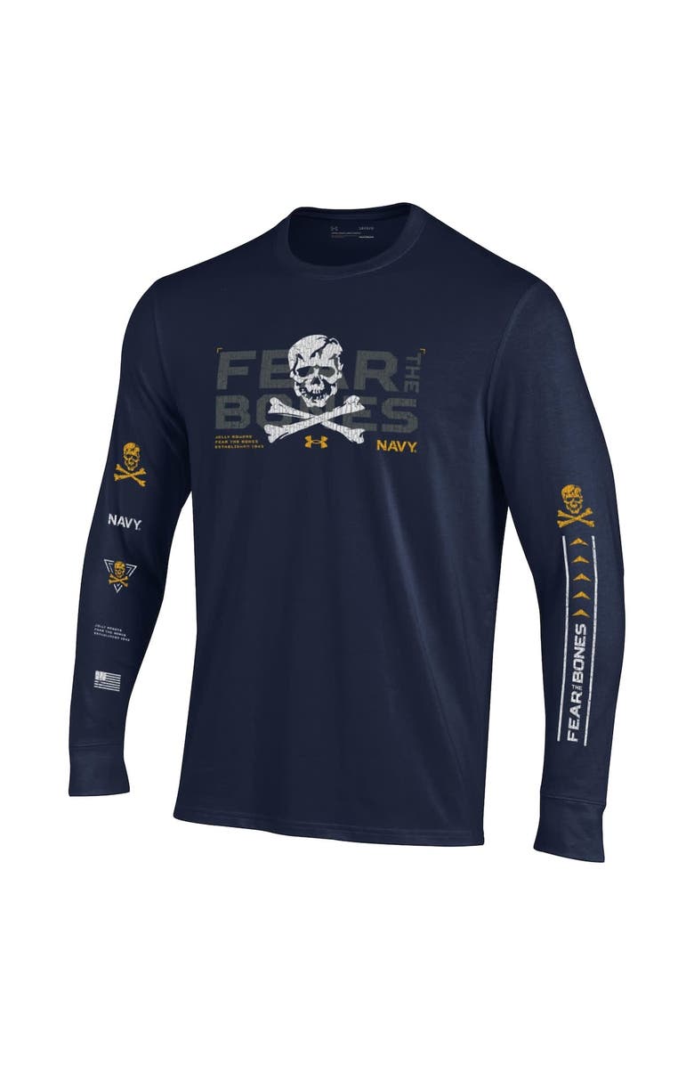 Under Armour Men's Under Armour  Navy Navy Midshipmen Distressed Jolly Rogers Performance Long Sleeve T-Shirt, Alternate, color, 