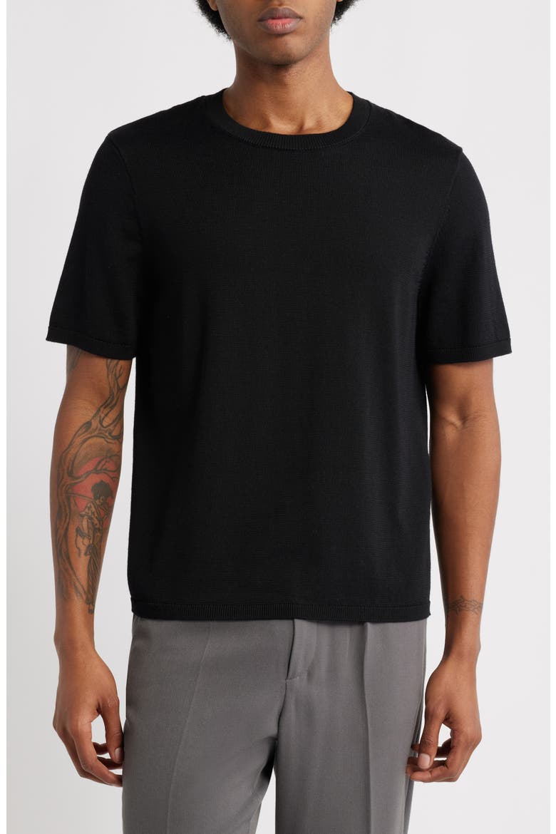 Short Sleeve Crewneck Sweater, Main, color, BLACK