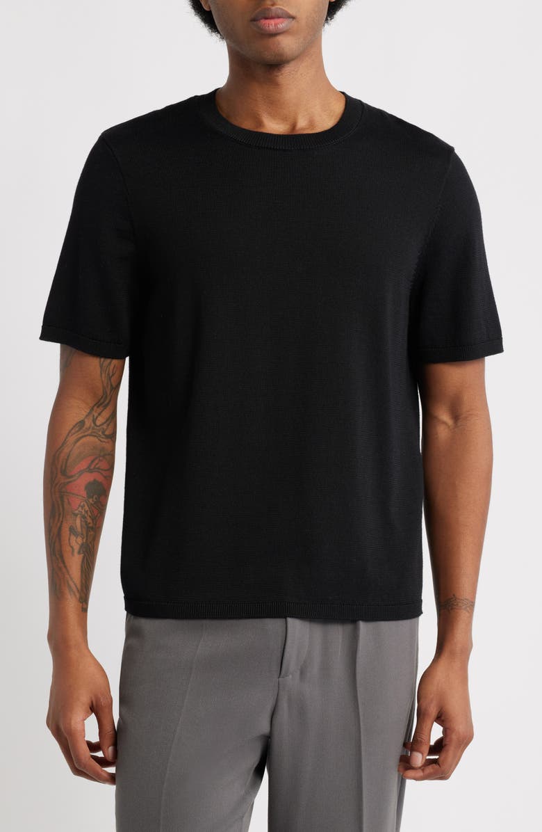 Open Edit Short Sleeve Crewneck Sweater, Main, color, Black