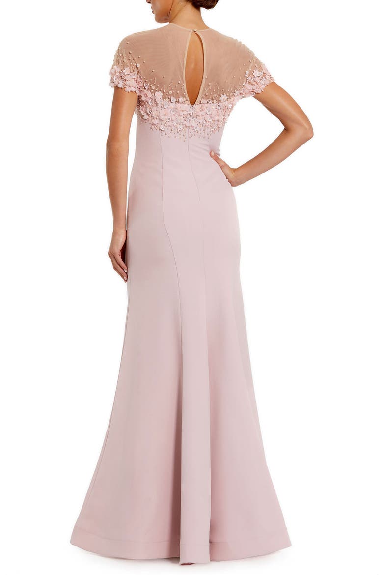 Women's Mermaid Crepe Gown With Beaded Illusion Neck, Alternate, color, Mauve