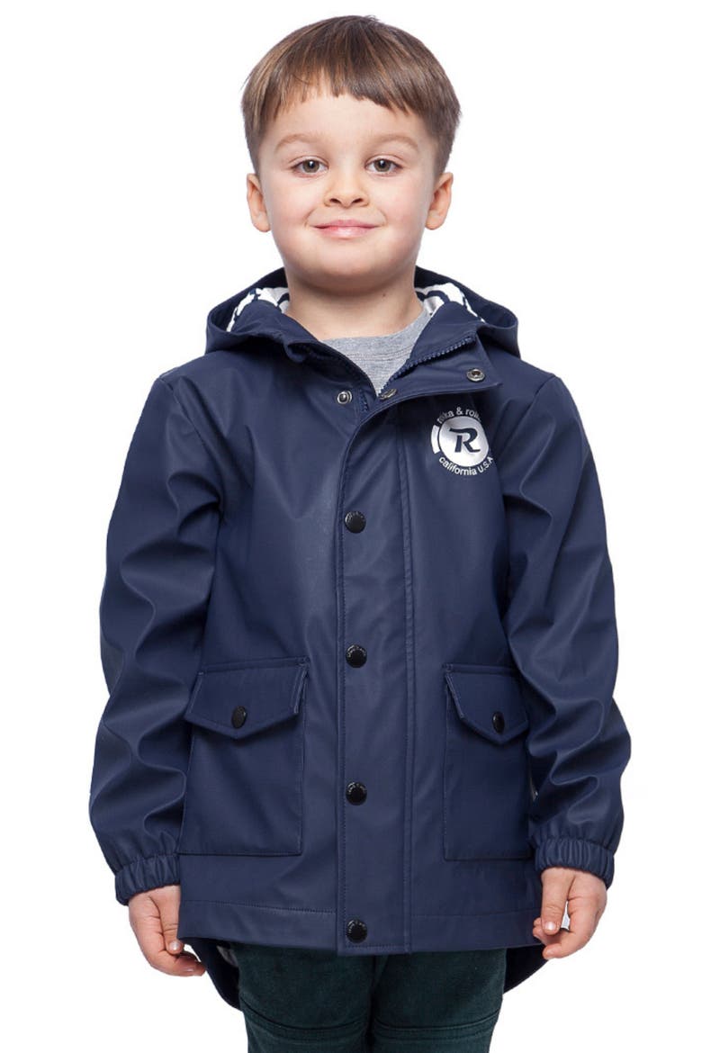 Kids' Waterproof Rain Coat Rubberized Jacket, Main, color, Peacoat navy