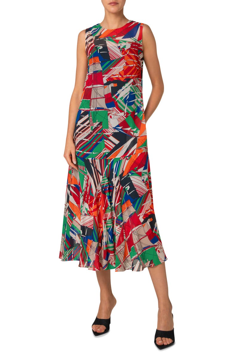 Akris punto Sea Clipper Print Georgette Midi Dress, Main, color, Multicolor
