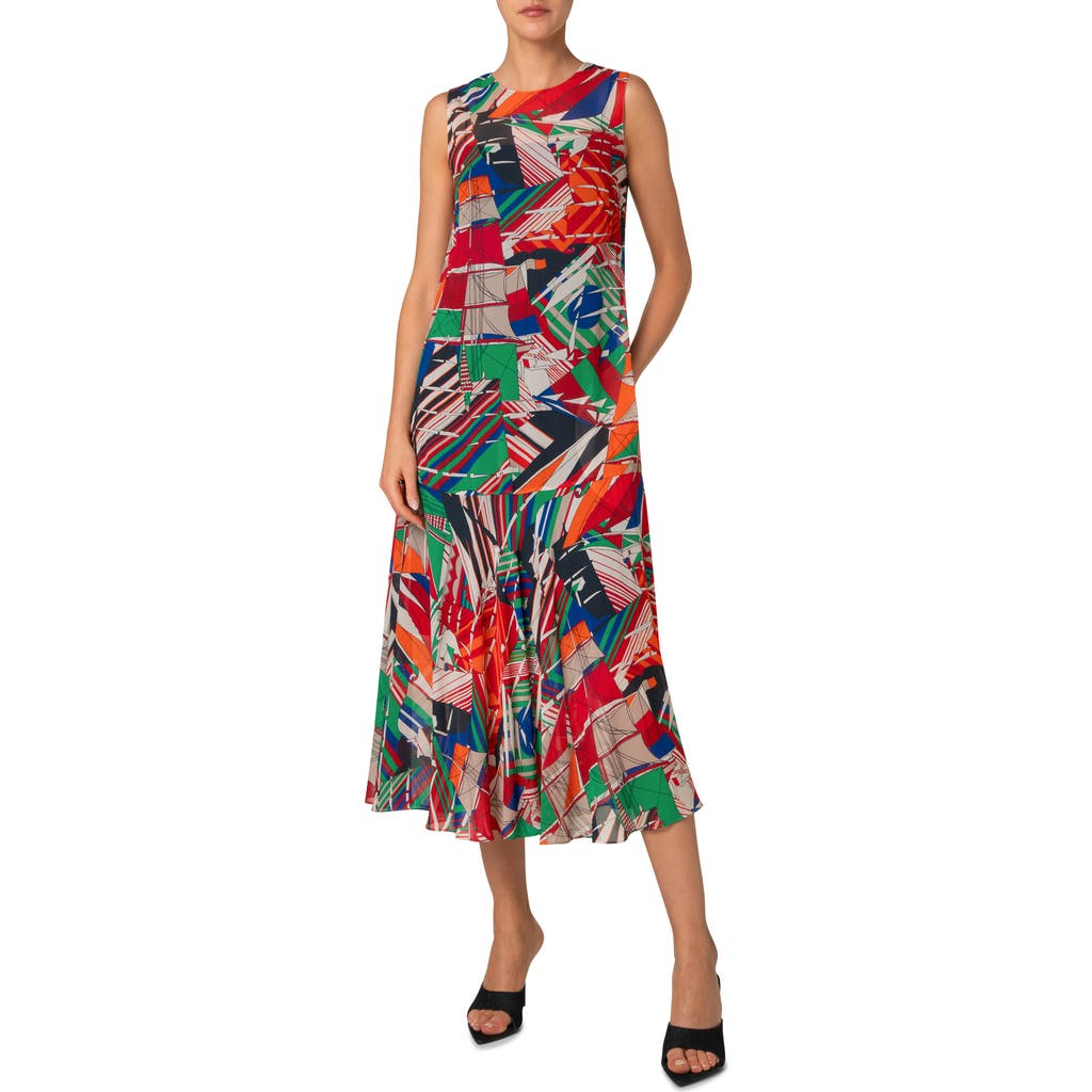 Akris Punto Sea Clipper Print Midi Georgette Dress In Multicolor