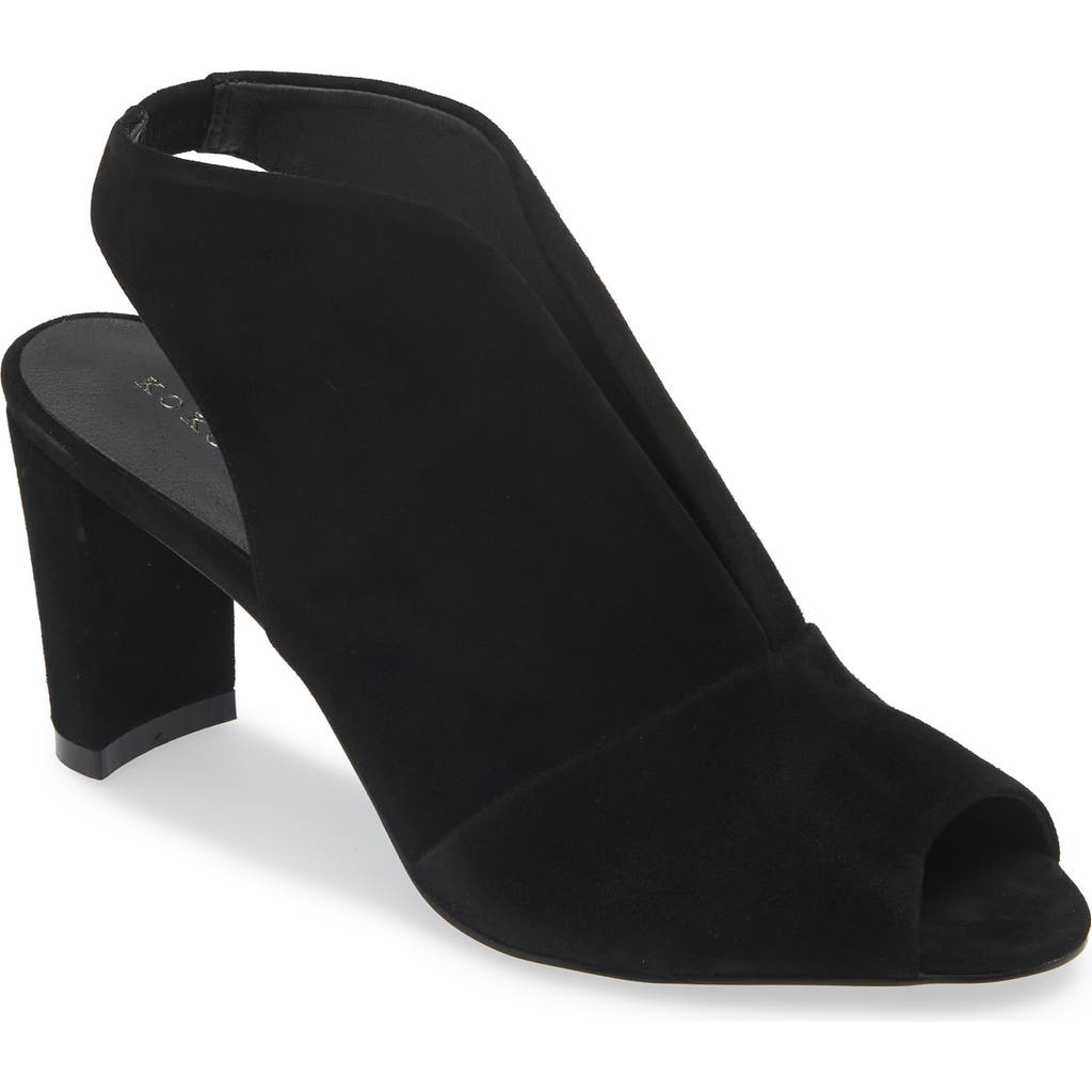 KOKO + PALENKI Pinnacle Ankle Strap Peep Toe Sandal in Black Suede