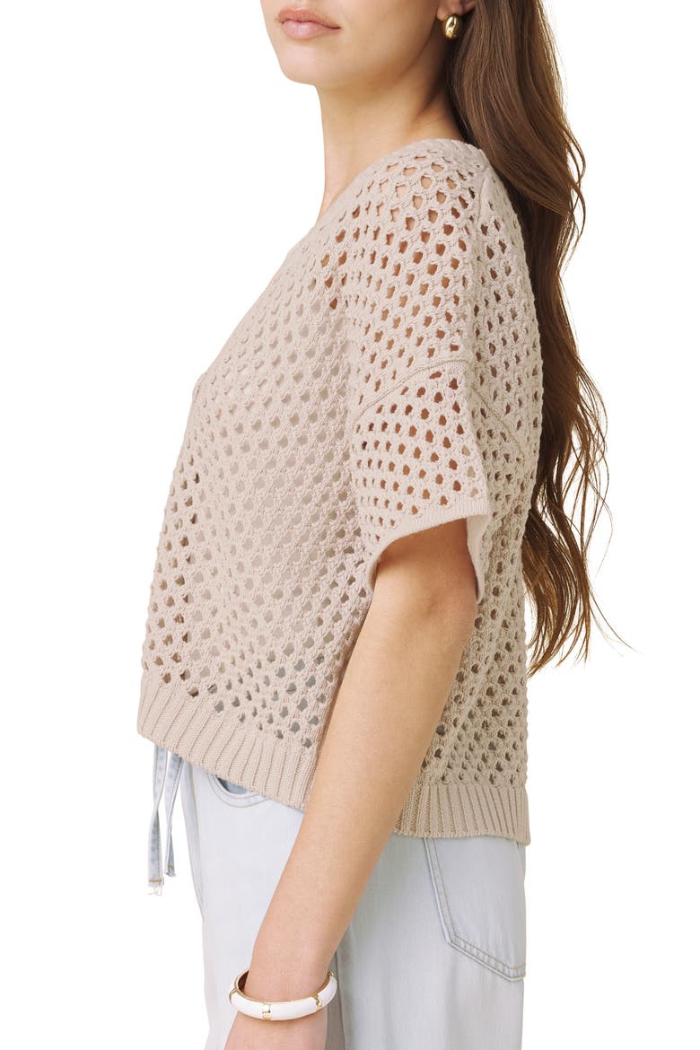 Nova Short Sleeve Cotton Pointelle Cardigan, Alternate, color, LIGHT FAWN BEIGE
