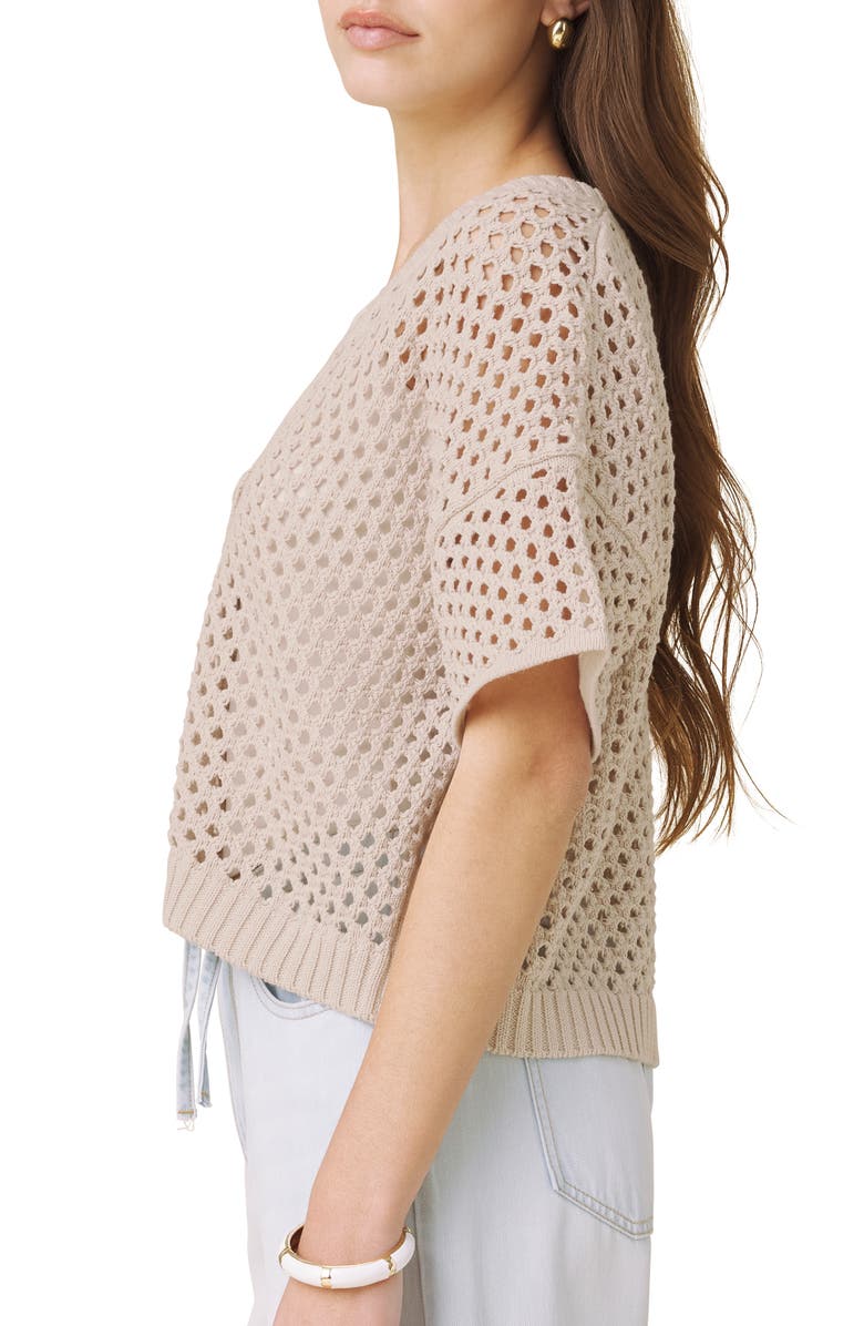 Splendid Nova Short Sleeve Cotton Pointelle Cardigan, Alternate, color, Light Fawn Beige