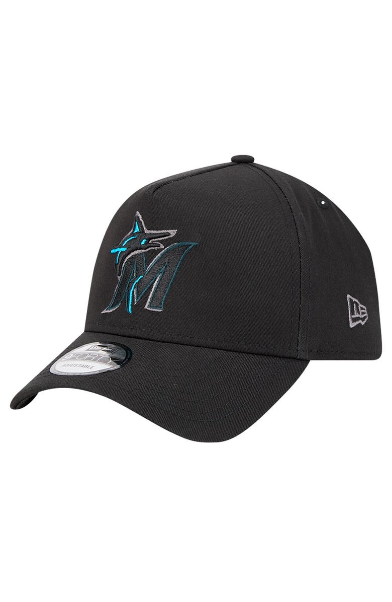 New Era Men's New Era Black Miami Marlins Tonal Pop 9FORTY A-Frame Adjustable Hat, Main, color, 