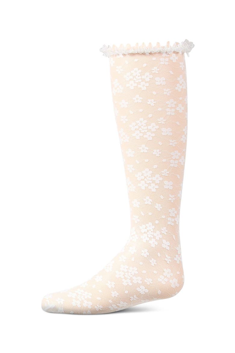 Floral Lace Mesh Knee High Sock, Main, color, White
