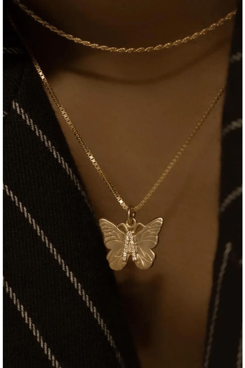 The Butterfly Initial Pendant Nekclace, Alternate, color, GOLD A