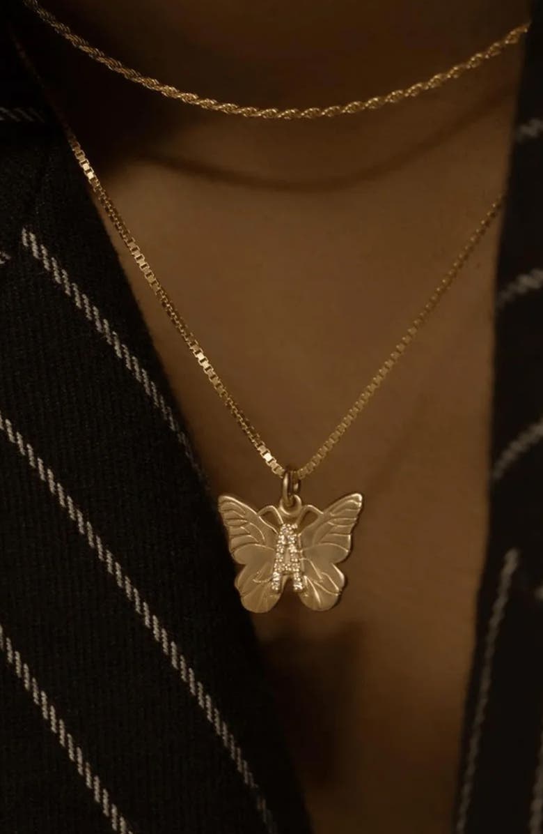 The M Jewelers The Butterfly Initial Pendant Nekclace, Alternate, color, 
