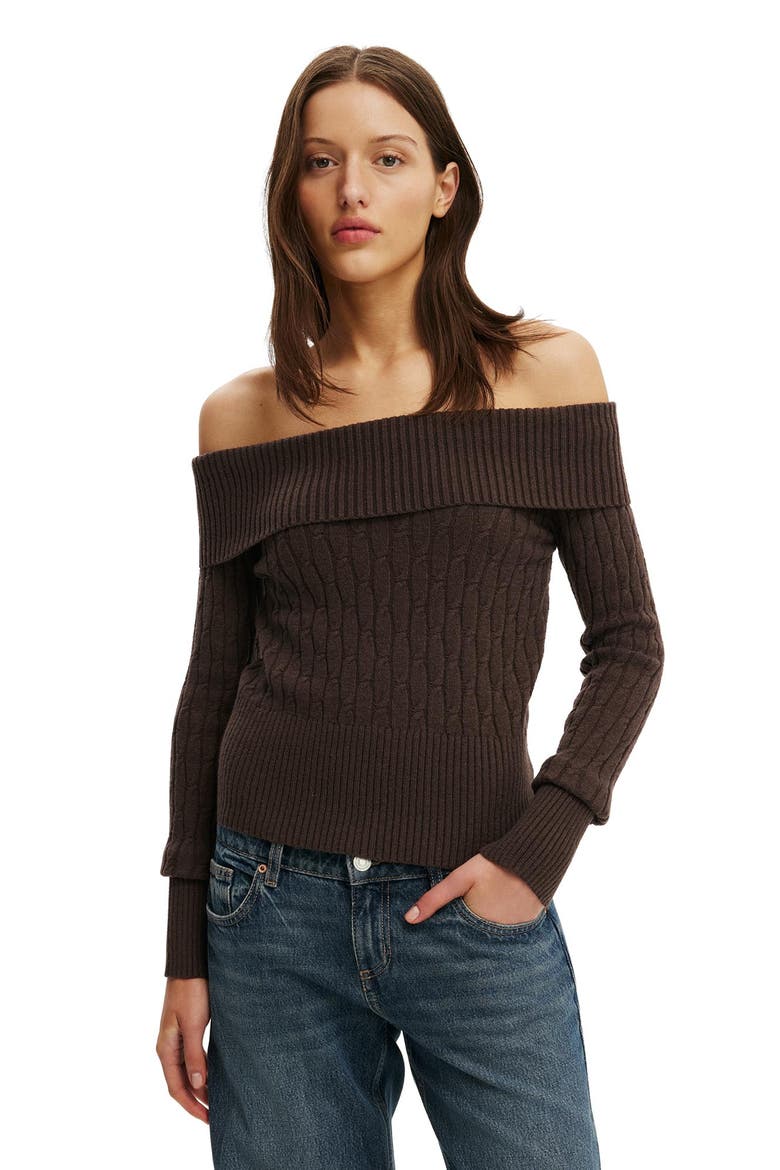 Women's Lotus Off Shoulder Knit, Main, color, Dark Oak