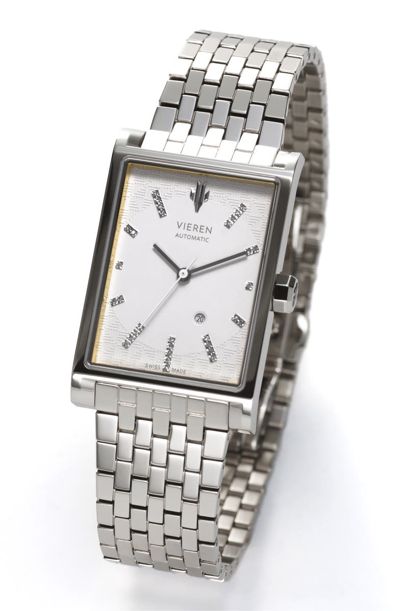 VIEREN White Diamond Swiss Automatic Watch, Alternate, color, White