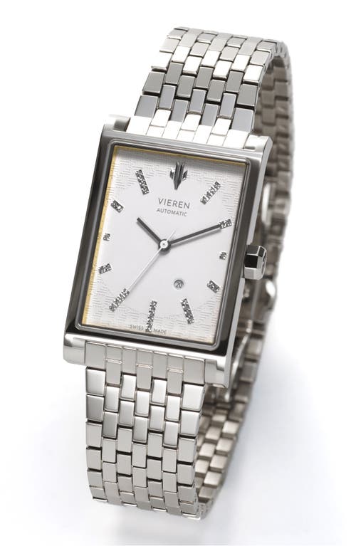 Vieren White Diamond Swiss Automatic Watch In Silver