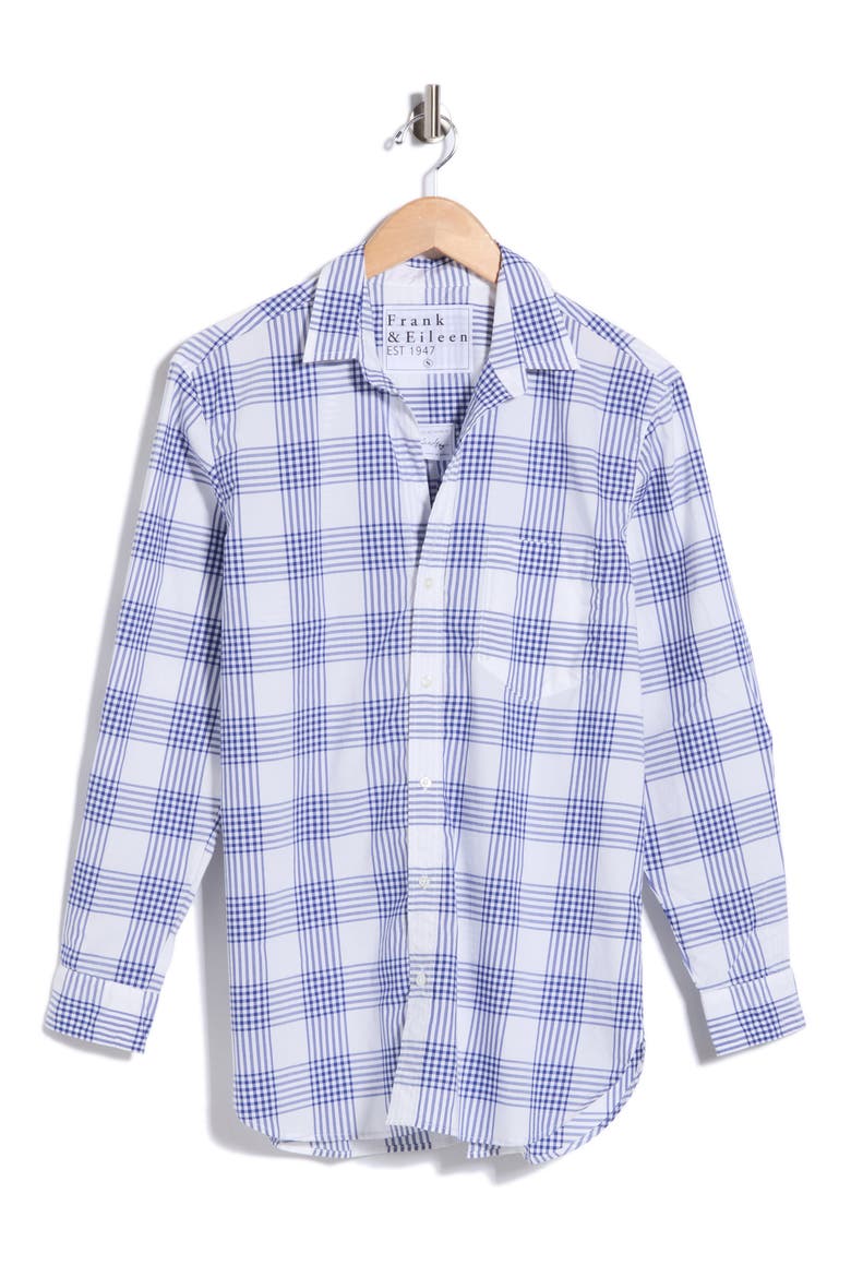 BOYFRIEND BUTTON-UP SHIRT, Main, color, BLUE GRID