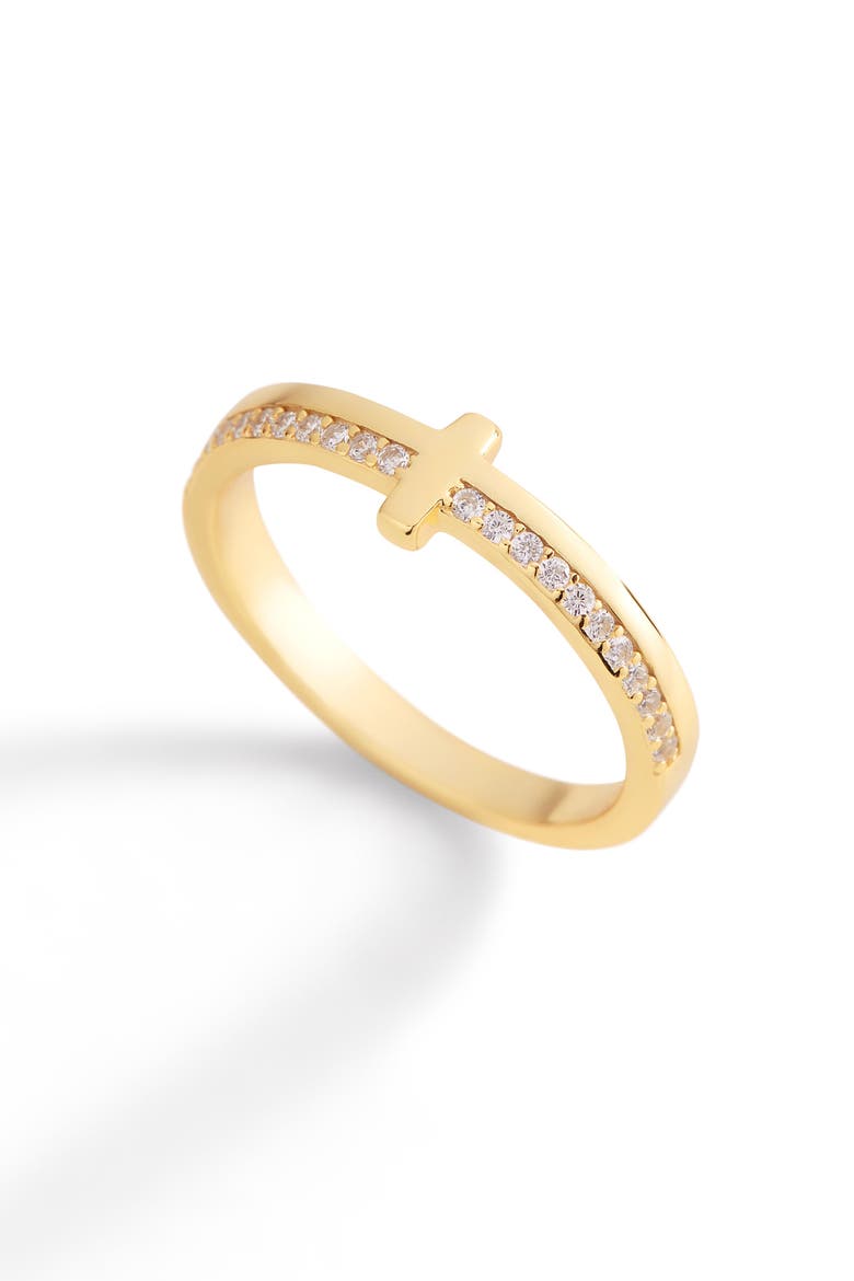 Let God Be In Control Golden Cross Ring, Main, color, 18k Gold over Sterling Silver