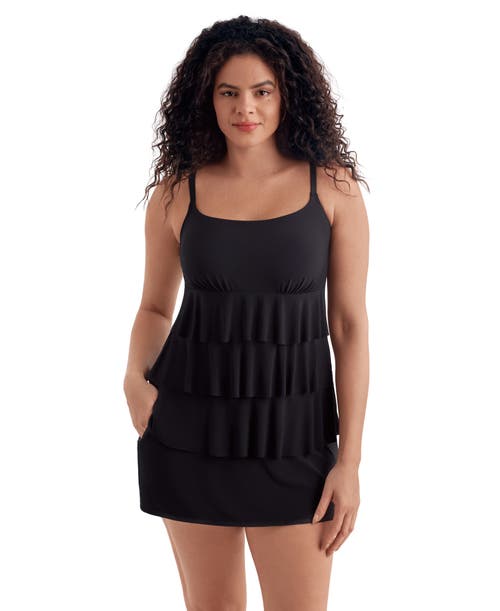 Longitude Faux Ruffle Skirtini Long Torso Swimsuit In Black