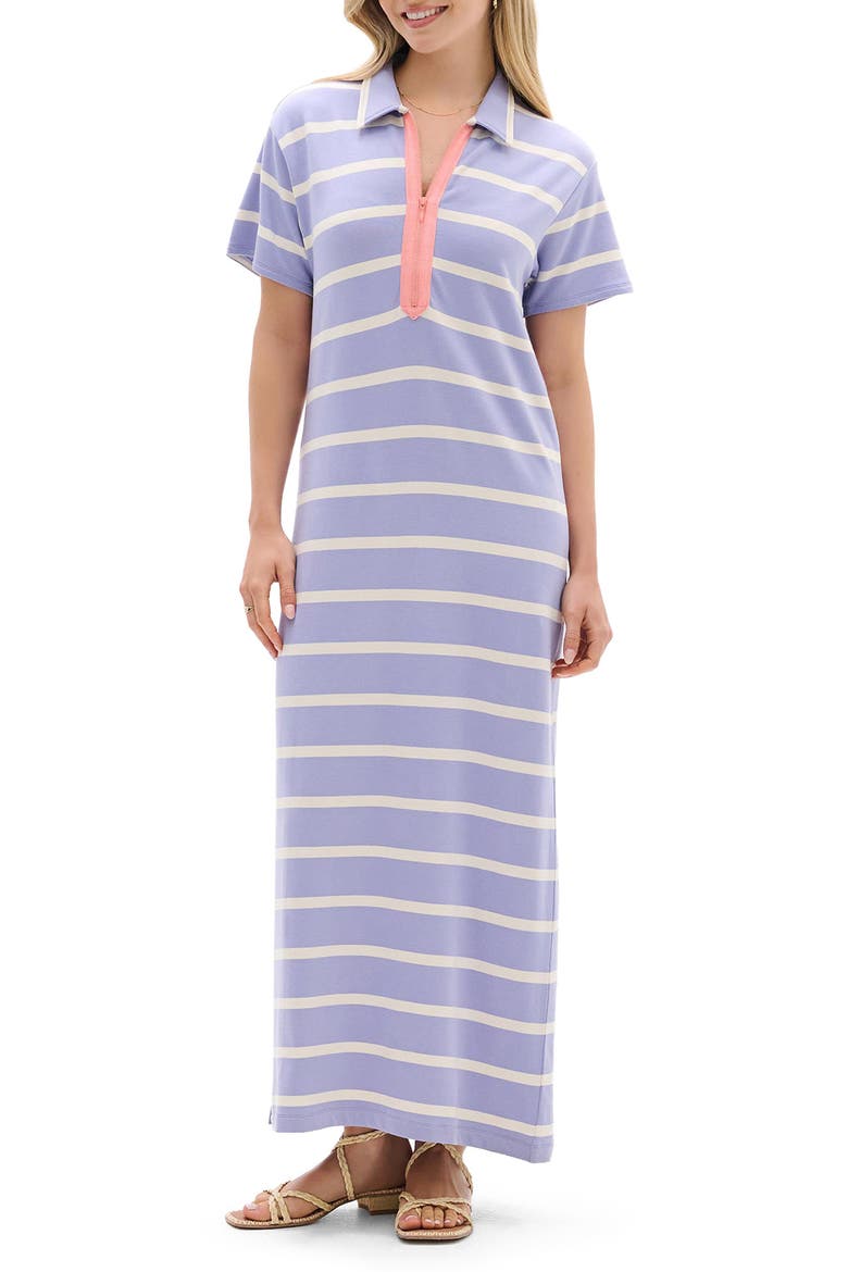 Stripe Quarter Zip Shift Dress, Main, color, PALE IRIS