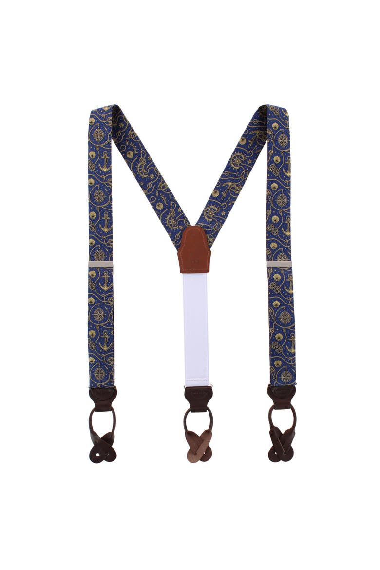Anchor's Away Silk Novelty Button End Suspenders, Alternate, color, Navy