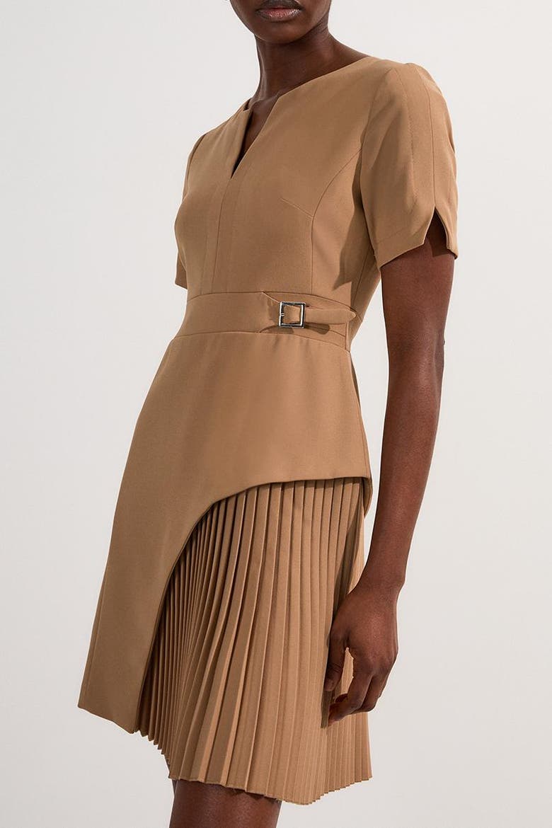 Military Pleat Mini Dress, Alternate, color, Camel