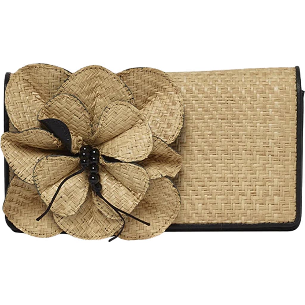 Anne Fontaine Raffia Flower Shoulder Bag In Brown