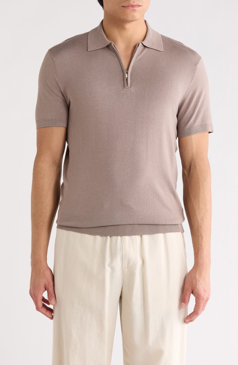 DENIM AND FLOWER Quarter Zip Polo Sweater, Main, color, Taupe