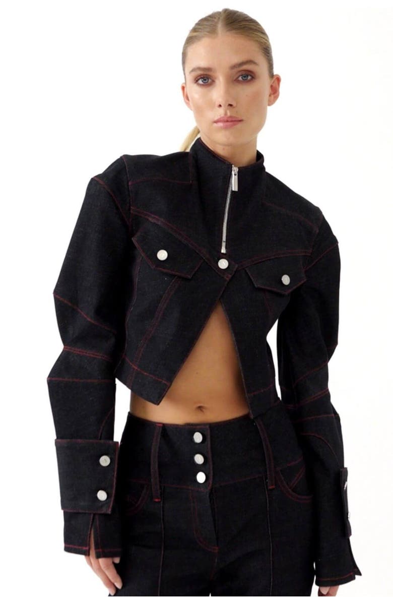 Jendue Davidson Cropped Denim Jacket, Main, color, Deep Blue