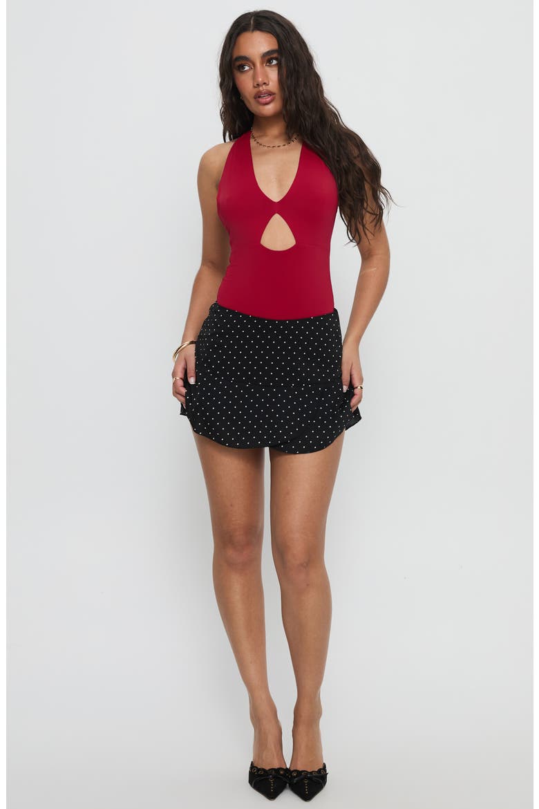 Sonsie Polka Dot Crossover Hem Miniskirt, Alternate, color, BLACK / WHITE POLKA