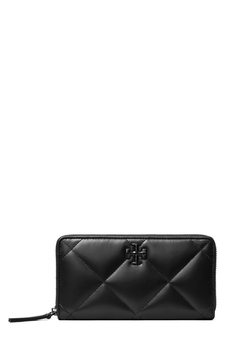 Kira Diamond Quilted Leather Zip Wallet, Main, color, BLACK