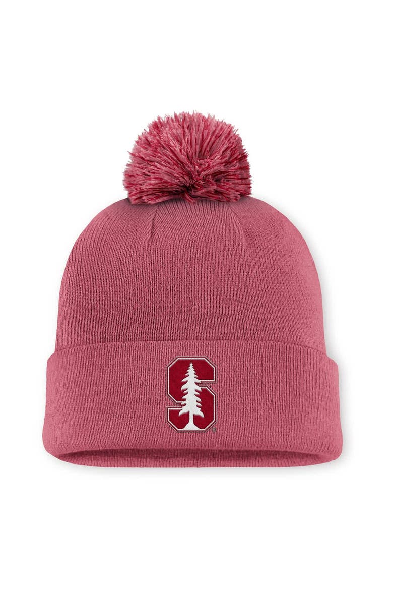 Men's Nike Pink Stanford Cardinal Primetime Peak Campus Cuffed Knit Hat with Pom, Main, color, Pink