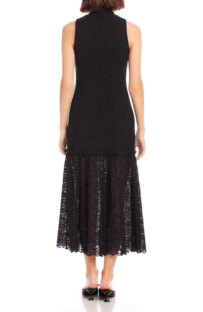 FIFTEEN TWENTY Liana Mixed Media Sleeveless Rib & Lace Dress, Alternate, color, Blk