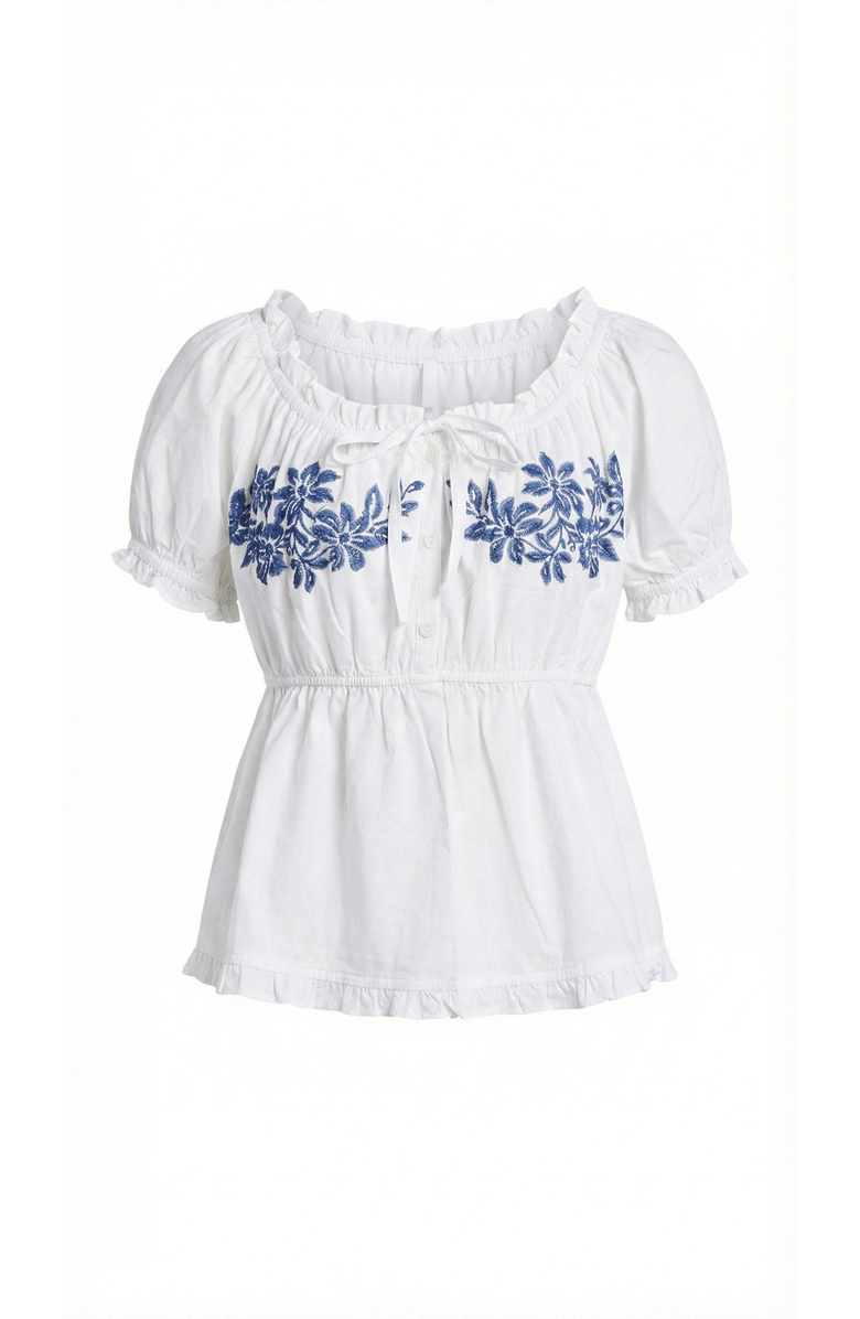 Modenaire Embroidered Ruffle Trim Peplum Blouse, Alternate, color, White