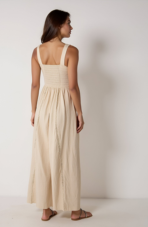 Modenaire Sleeveless Maxi Dress With Textured Trim And Flowing Silhouette In Neutral