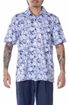 VAST Hibiscus Print Floral Short Sleeve Performance Button-Up Shirt