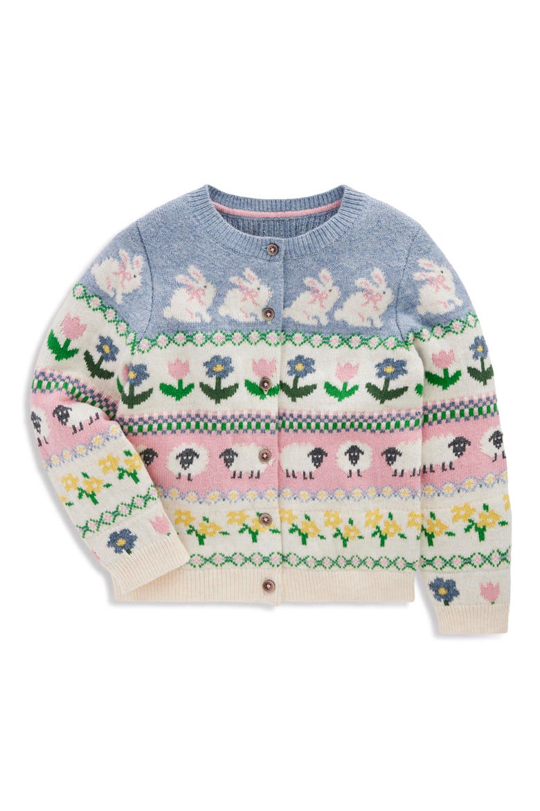 Kids' Edie Fair Isle Cardigan, Main, color, GLACIER BLUE BUNNY FAIR ISLE