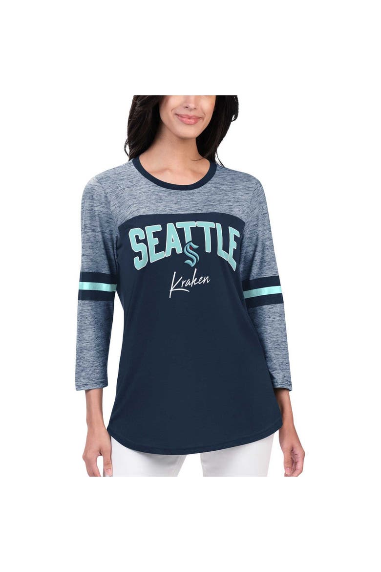 Women's G-III 4Her by Carl Banks Deep Sea Blue Seattle Kraken Play The Game 3/4-Sleeve T-Shirt, Main, color, Navy
