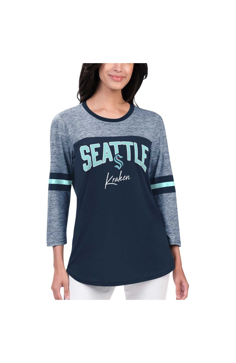 G-III 4HER BY CARL BANKS Women's G-III 4Her by Carl Banks Deep Sea Blue Seattle Kraken Play The Game 3/4-Sleeve T-Shirt, Main, color, Navy