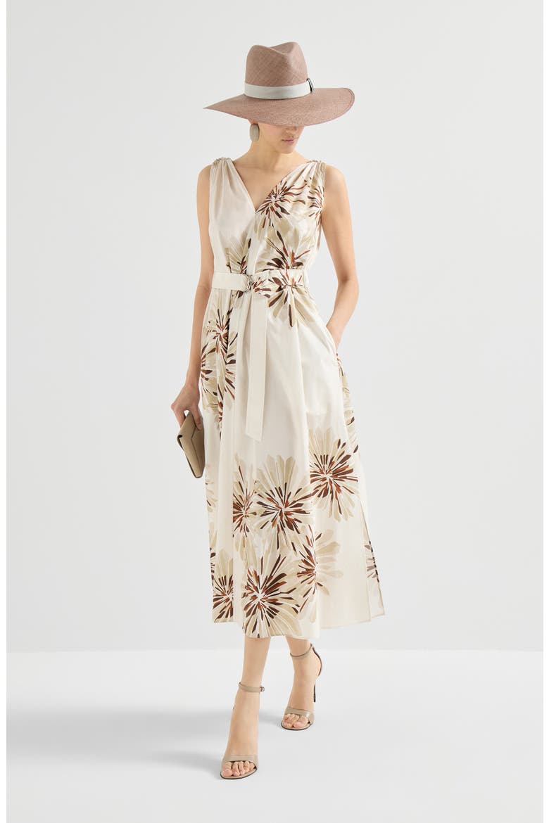 Bloom print poplin dress, Alternate, color, Beige