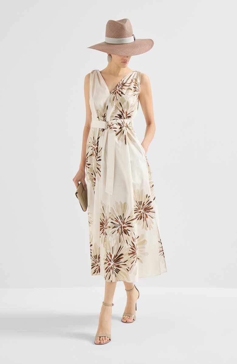 Brunello Cucinelli Bloom print poplin dress, Alternate, color, Beige