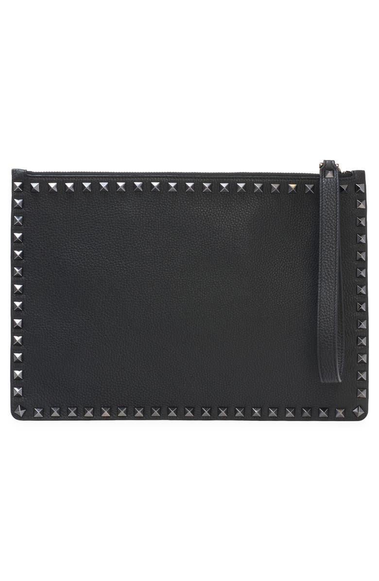 Valentino Garavani Rockstud Grainy Leather Pouch, Alternate, color, 