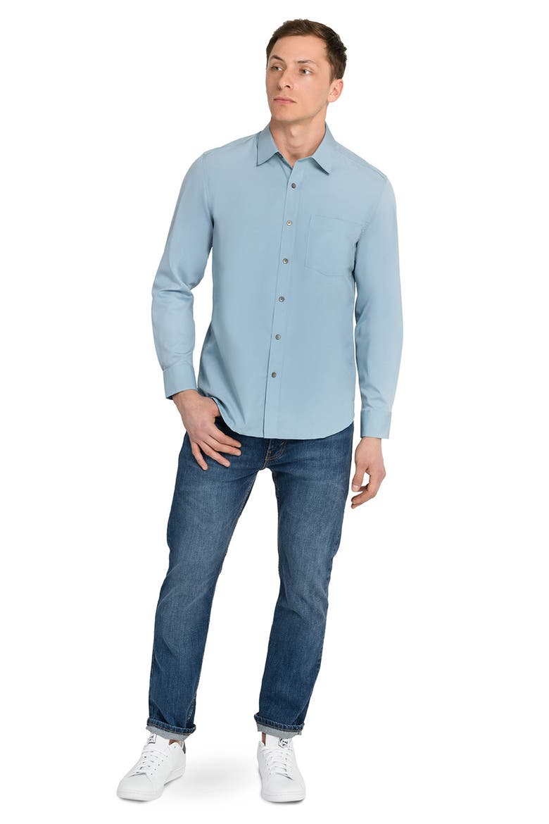 Hudson Reworked Slim Fit Solid Cotton Button-Up Shirt, Alternate, color, BLUE
