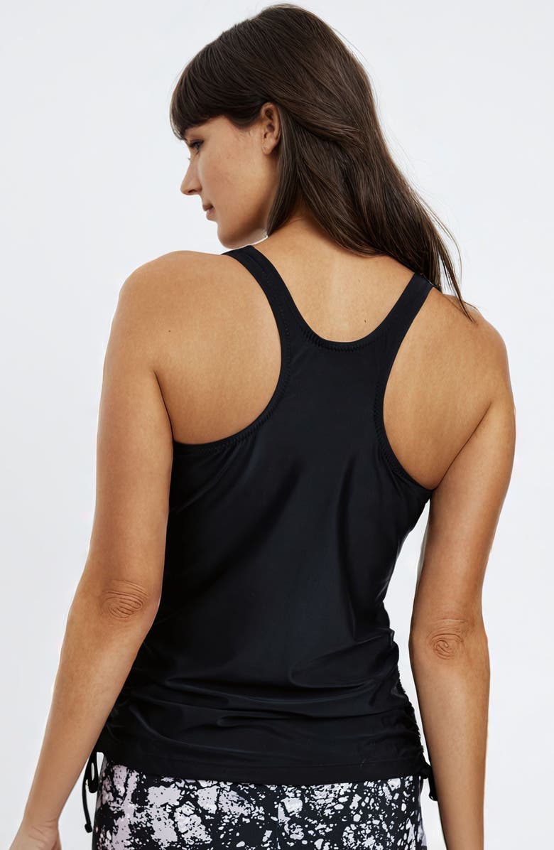 Calypsa Maya Tankini Swim Top With Built-In Bra and Black Mid-Thigh Swim Shorts, Alternate, color, Black