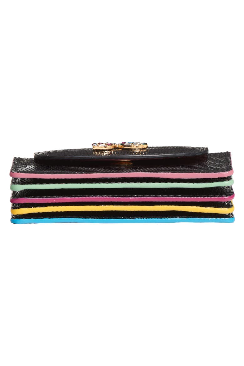 Crystal Logo Embossed Leather Wallet, Alternate, color, NERO/ FUXIA