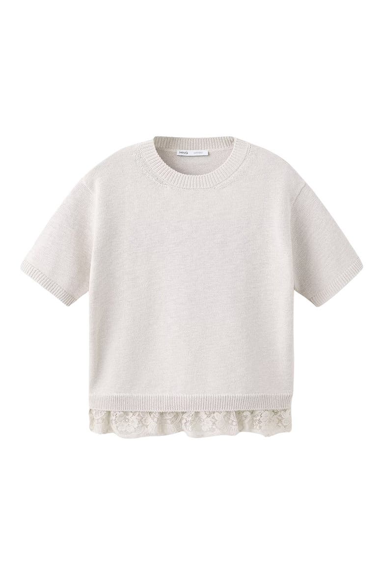 Lace Trim Short Sleeve Sweater, Alternate, color, LIGHT/ PASTEL GREY