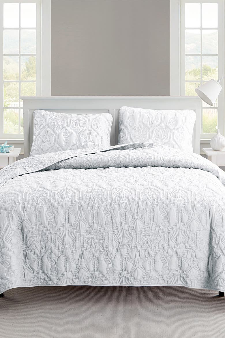 Shore Embossed Quilt Set - Queen, Main, color, WHITE
