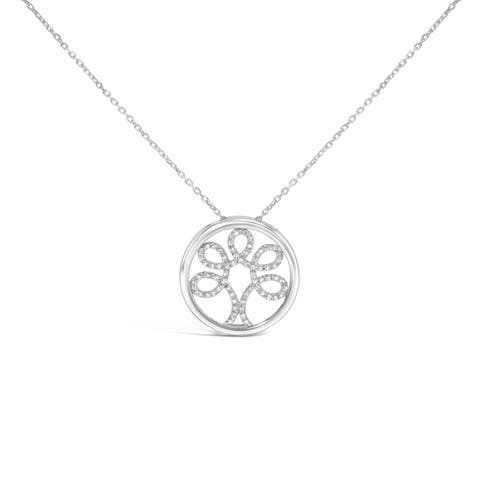 Silver 1/10 Cttw Diamond Tree of Life Pendant Necklace
